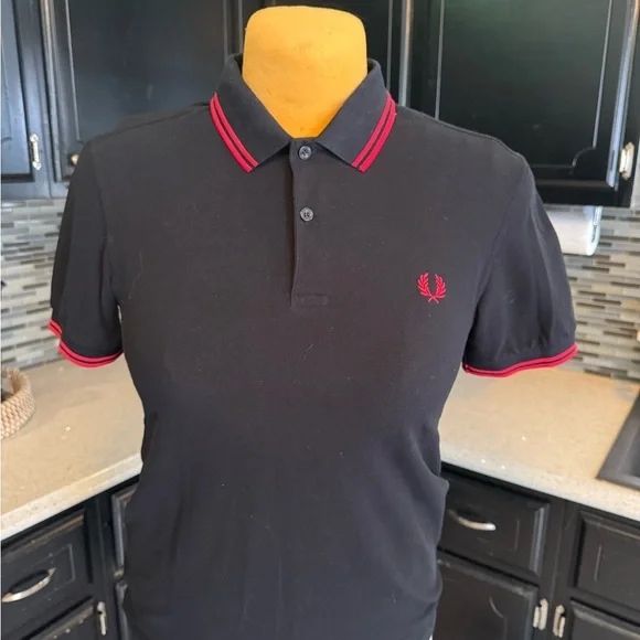 Fred Perry Black Polo with Red Trim - Picture 1 of 5